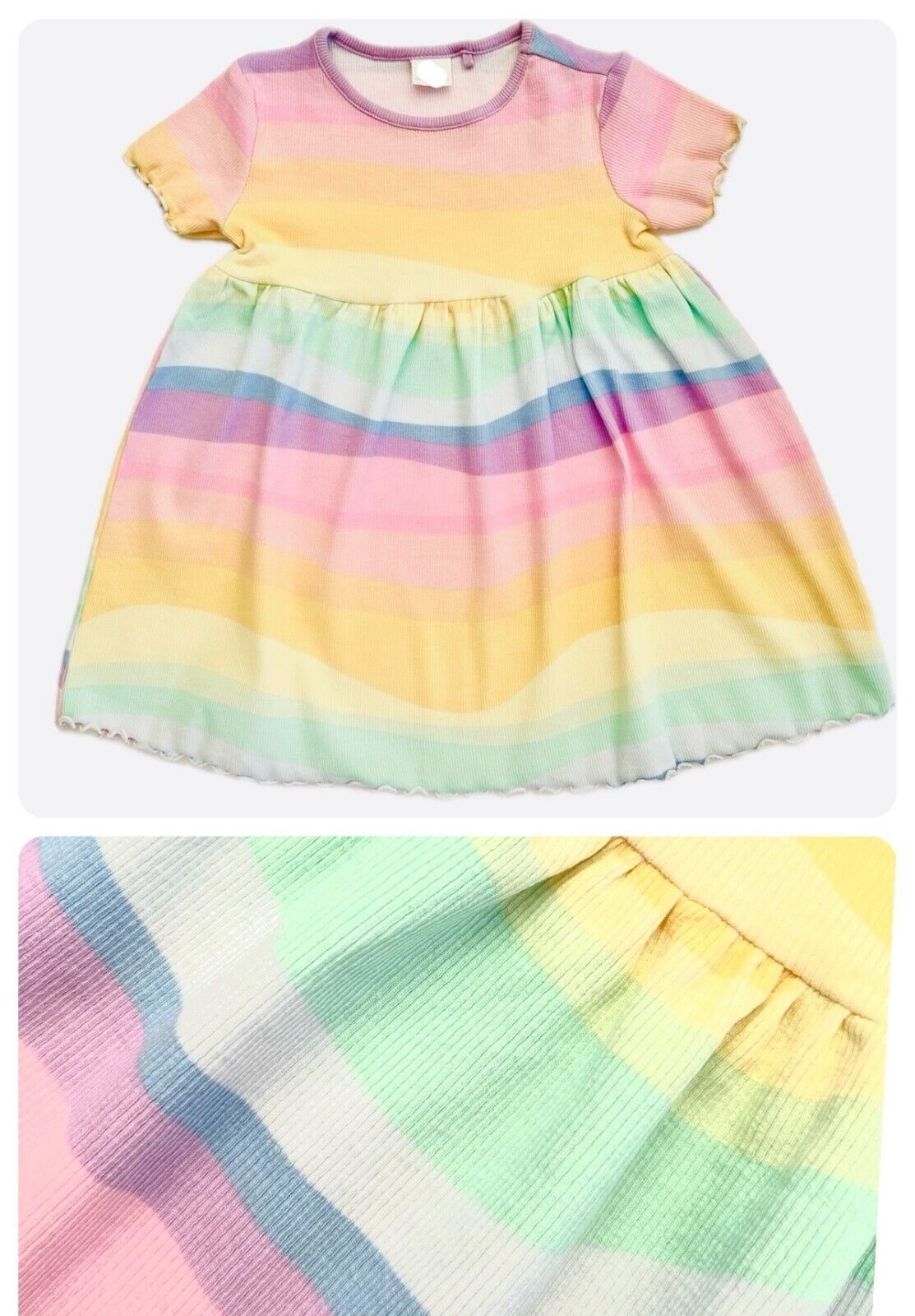 Girls NXT Ribbed Dress Baby Pink Blue Yellow Summer Rainbow Pastel Omb mysterystoreuk