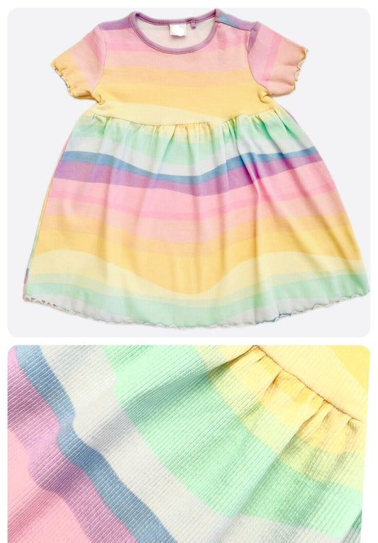 Girls NXT Ribbed Dress Baby Pink Blue Yellow Summer Rainbow Pastel Ombre Rib