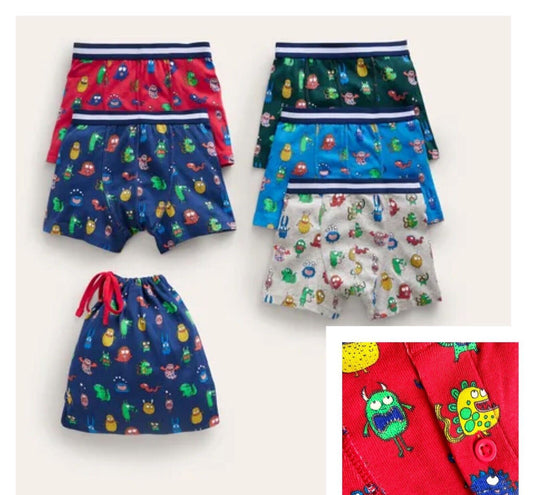 Boys Mini Boden 5 Pack Boxers Trunks Underpants Pure Jersey Cotton Underwear