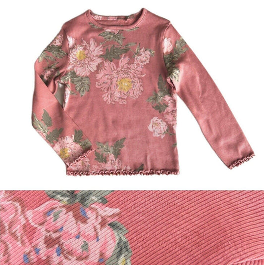 Girls NXT Ribbed Top Baby Long Sleeved Pink Floral Rib T-Shirt Cotton Rich