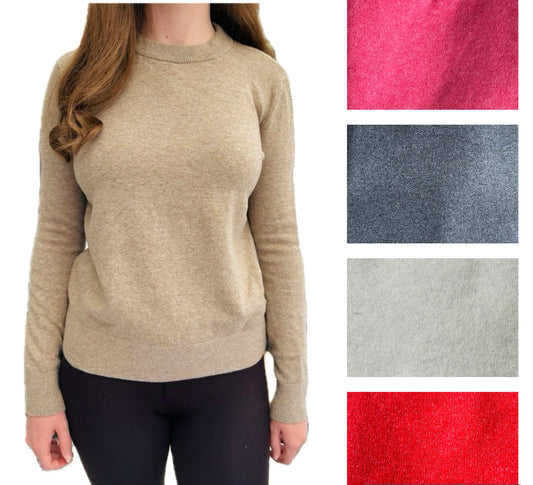 Ladies Crew Neck Wool Blend Jumper Brown Cream Blue Red Pink Sweater FaMouS Store
