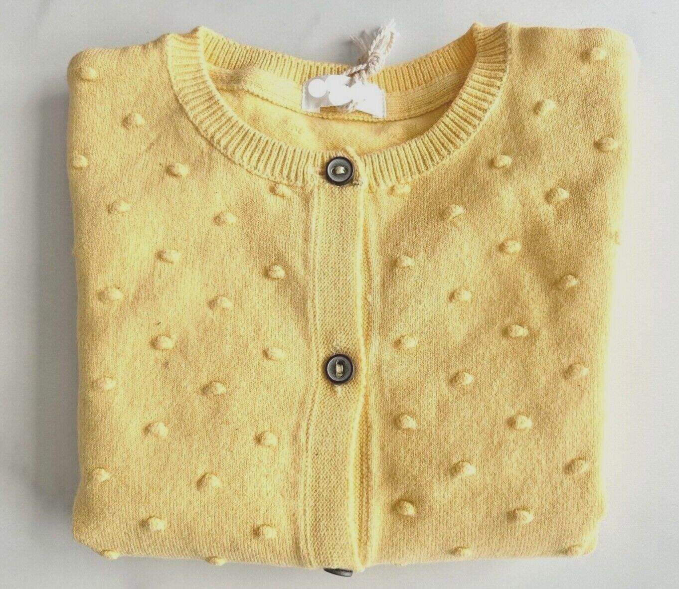 Girls NXT Bobble Cardigan Lemon Yellow Cotton Crew Neck Baby