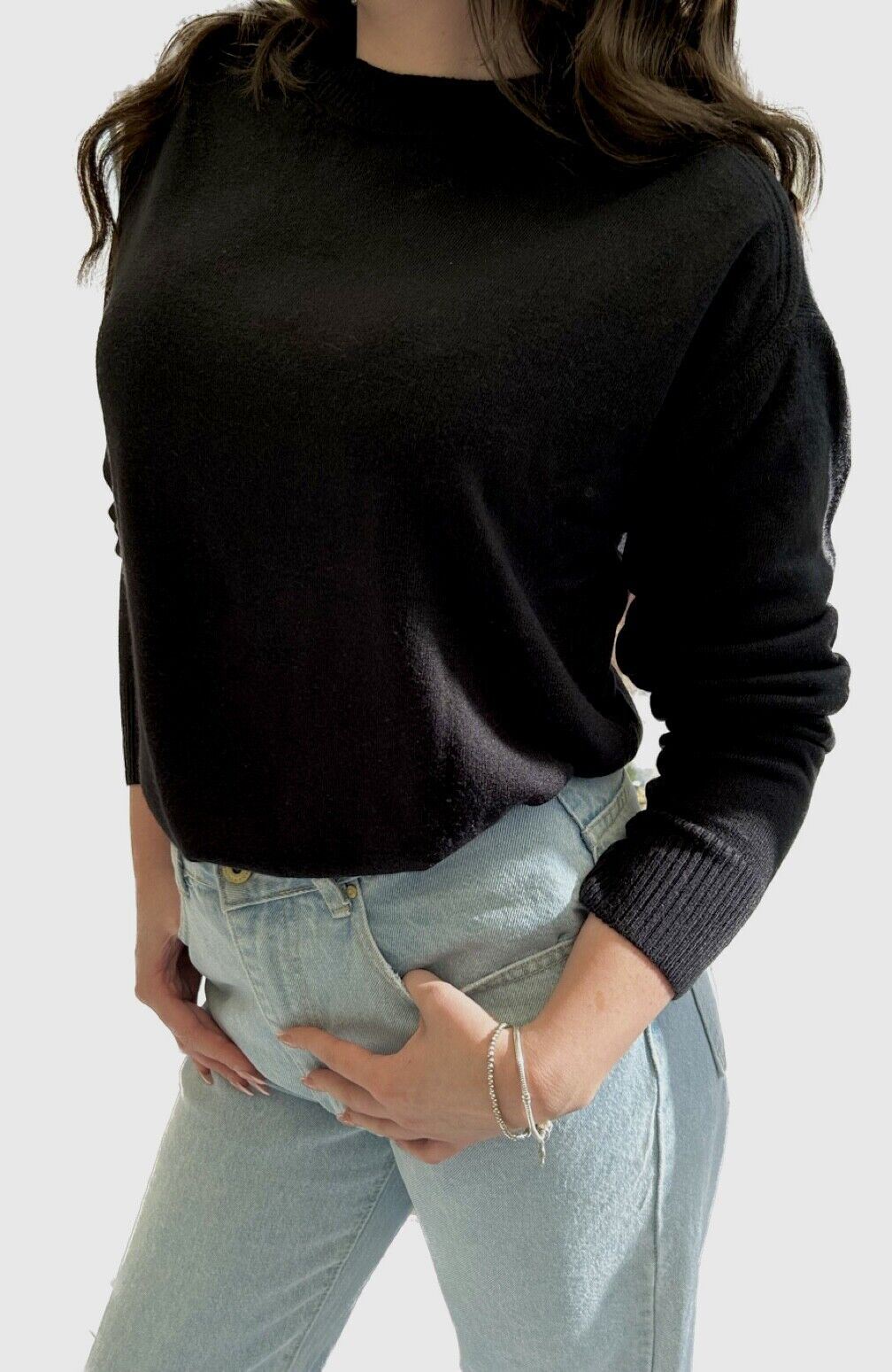 Ladies Ex NXT Cosy Jumper Crew Neck Long Sleeve Black White Orange Knit Sweater