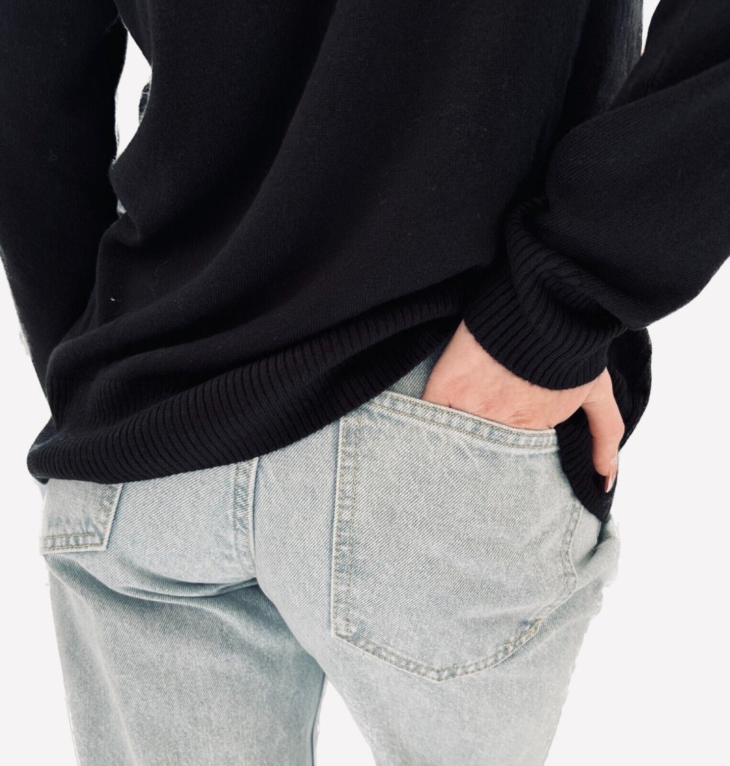 Ladies Ex NXT Cosy Jumper Crew Neck Long Sleeve Black White Orange Knit Sweater