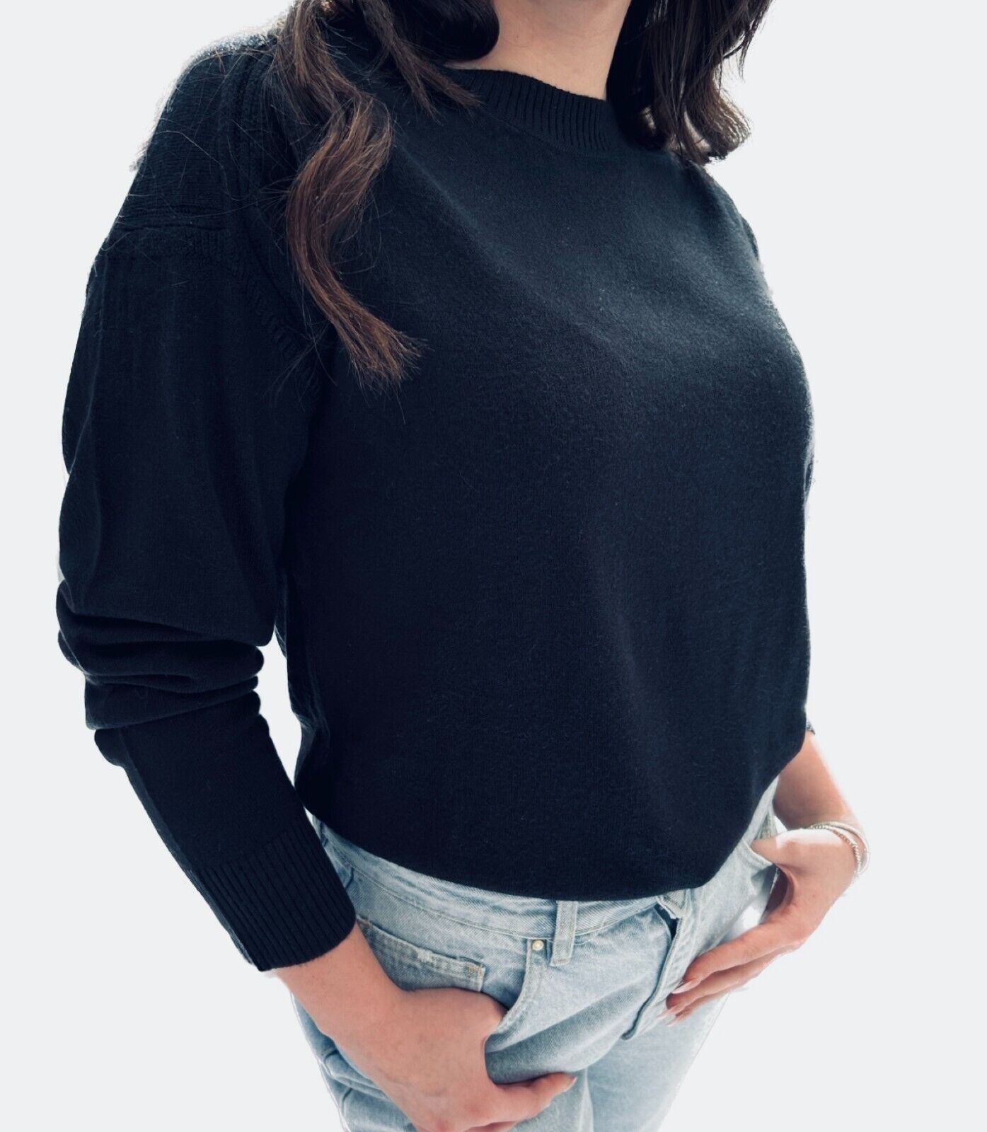 Ladies Ex NXT Cosy Jumper Crew Neck Long Sleeve Black White Orange Knit Sweater