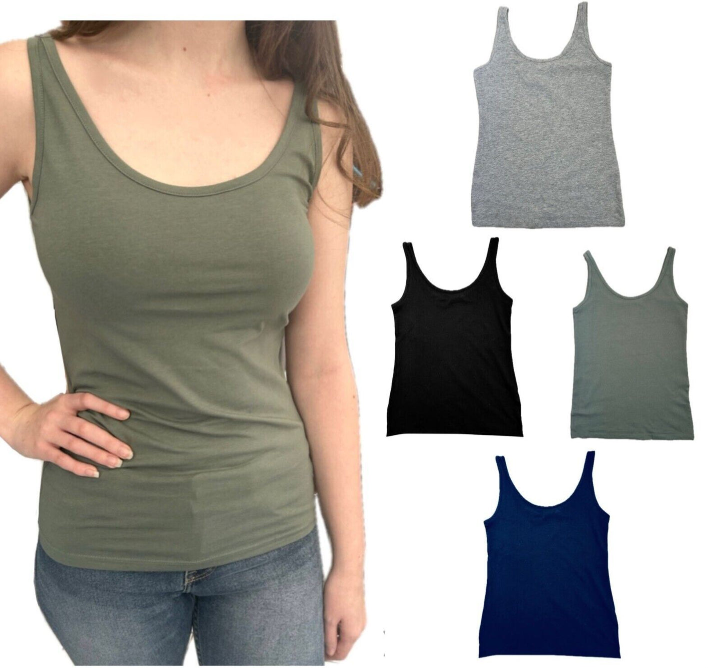 Ladies Women's Next Thick Strap Vest Top Summer Black Grey Cami Tank Cotton