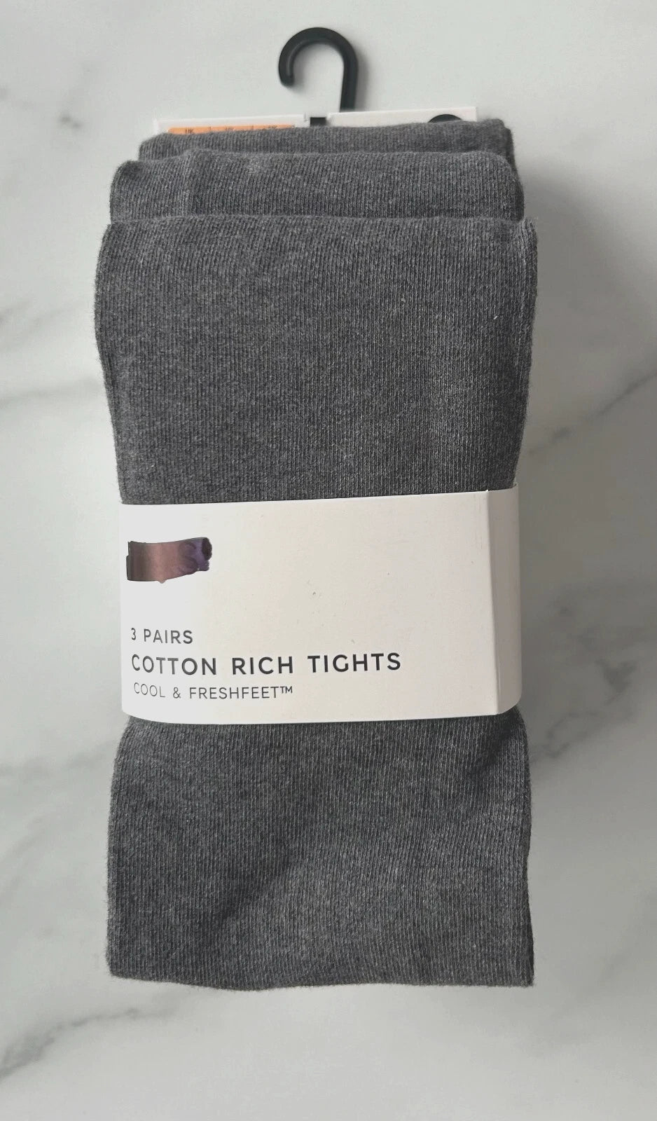 Girls Ex Famous Store Grey School Tights 3 Pack Knitted Cotton Rich Reinforced Toes Crotch