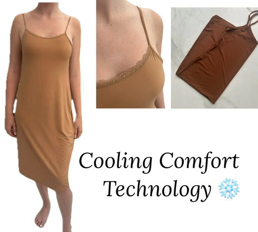 Ladies Ex Famous Store Full Slip Cooling Flexi Fit Chemise Brown Nude Anti Static