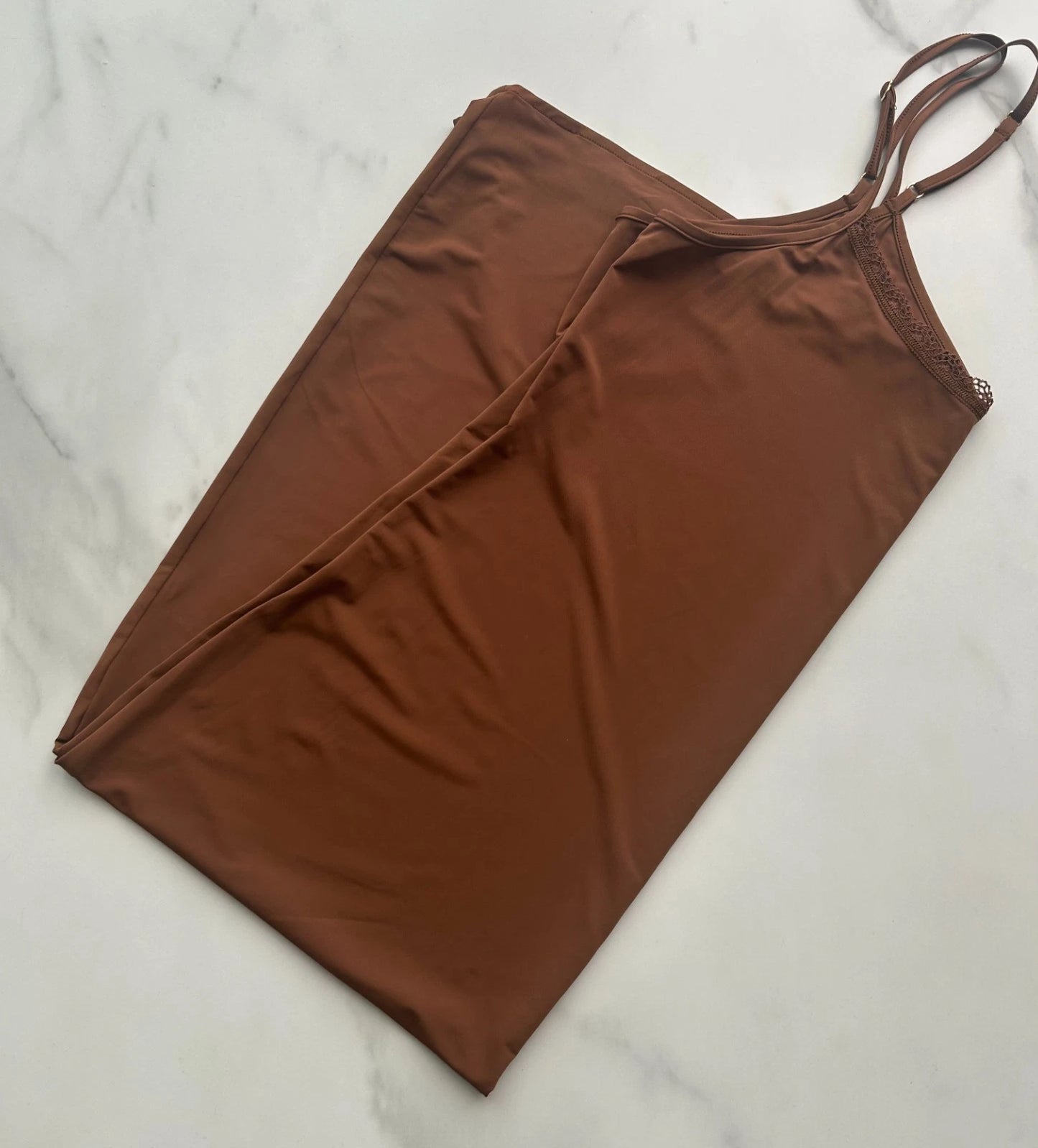 Ladies Ex Famous Store Full Slip Cooling Flexi Fit Chemise Brown Nude Anti Static