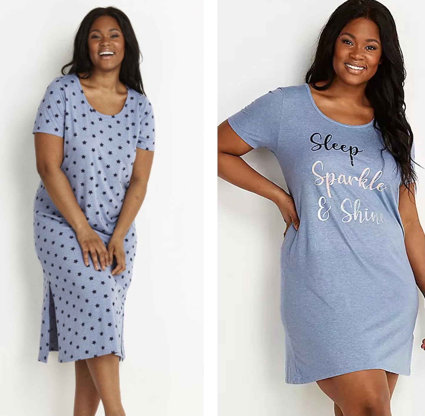 E*ans Ladies Plus Size Nightie Blue Short Sleeved Cotton Curve Nightdress
