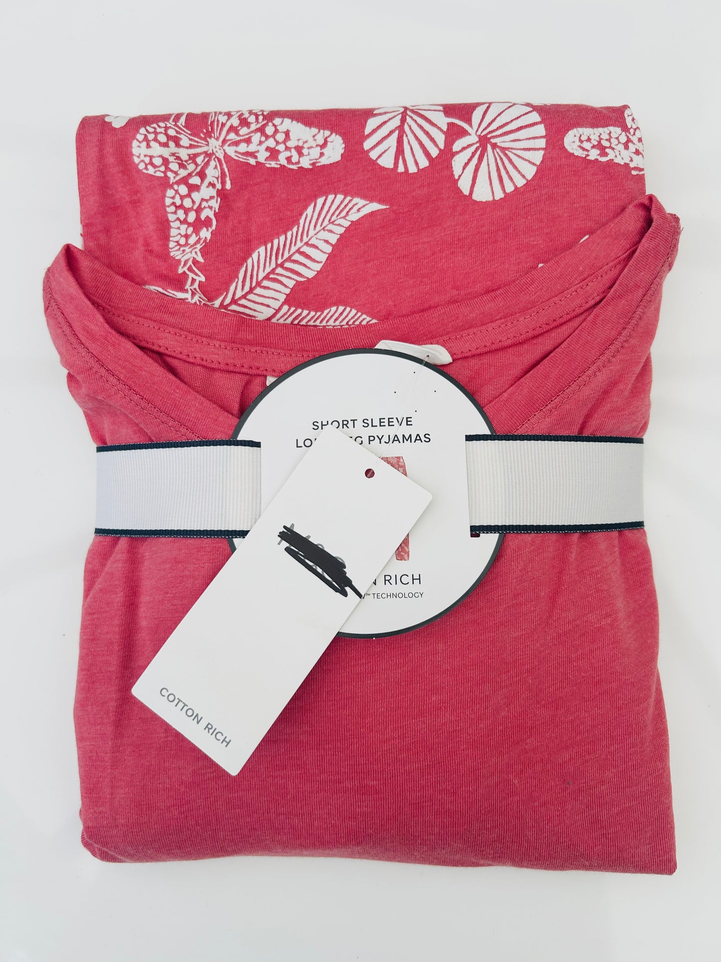 Ladies Cotton Rich Pyjamas Set Famous Store Grey Striped Crop Full Length Short Sleeved