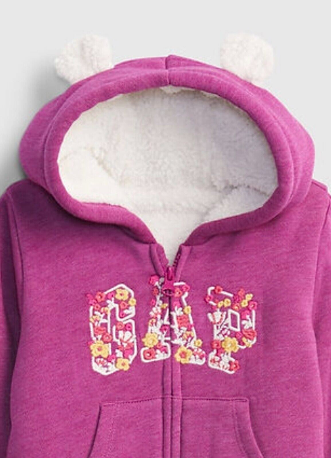 Baby G*P Logo Pramsuit Teddy Fleece Sherpa Warm Snowsuit Hooded Ears Furry