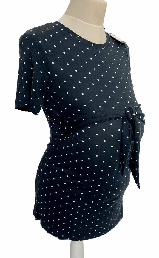 M*thercare Maternity Tie Top Navy / Black Spotty Polka Dot Bump Tie Short Sleeve